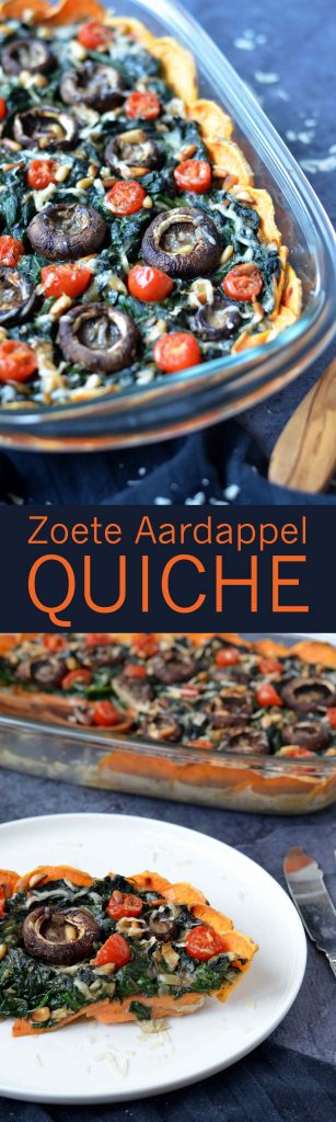Een heerlijke glutenvrije zoete aardappel quiche met spinazie! Dat wordt smullen...!