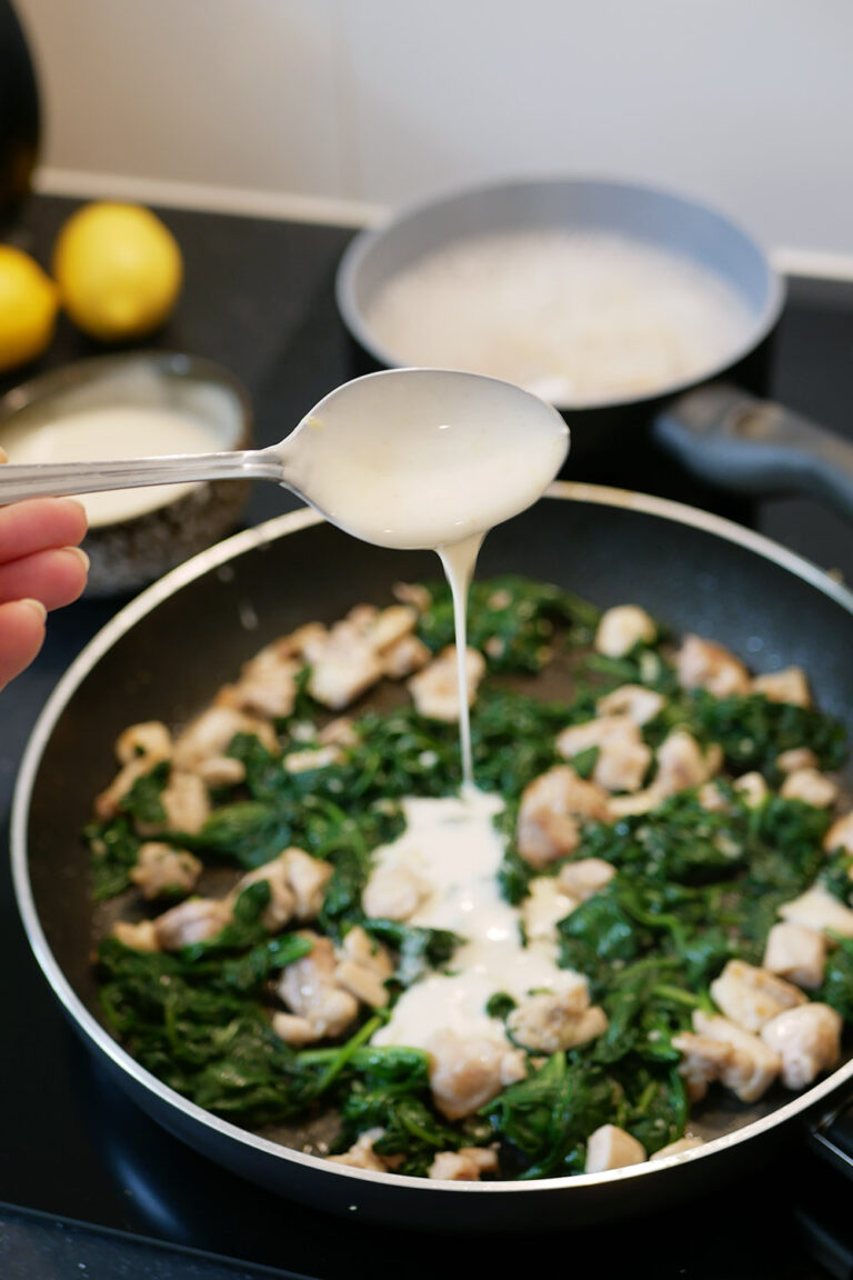Pasta met spinazie roomsaus zonder zuivel of lactose HealthiNut